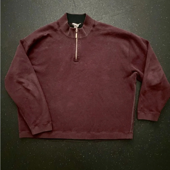 Mens Pullover 1/4 Zip Cotton Sweater Kirkland Sz XXL Burgundy Good Cond - Picture 2 of 6